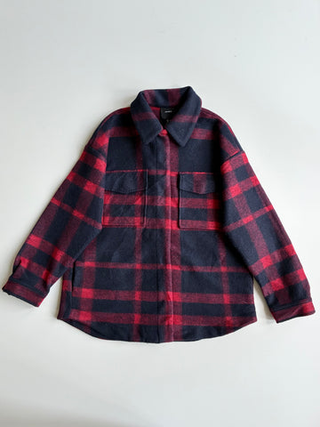 Forever 21 Red Navy Plaid Wool-Blend Shacket – (M)