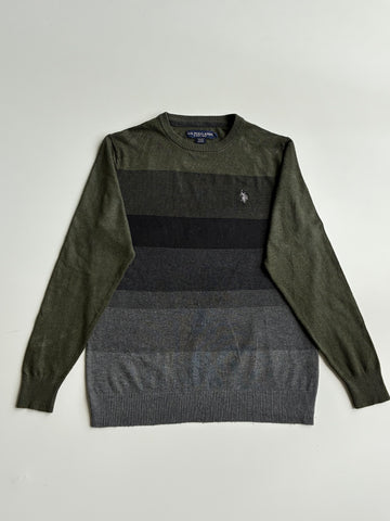 U.S. Polo Assn. Colour-Block Striped Knit Sweater – Olive/Grey(S)