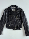 GGPX New York Black Studded Belted Leather Biker Jacket with Leopard Lining,Women’s (XS)