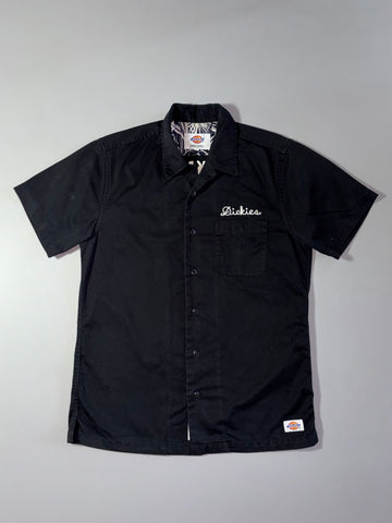 Dickies Black Chain-Stitch Script Logo Work Shirt Tropical Print Lining (S/M)