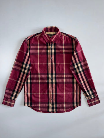 Burberry Brit 100% Cashmere Made in Scotland Signature Check Button-Down Shirt Burgundy (M)