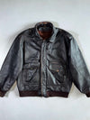 Vintage Brown Leather Bomber Jacket (Xl)