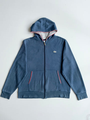 Lacoste Blue Full-Zip Hoodie with Coral Piping – (XL)