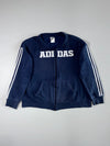 Adidas Navy Full-Zip Fleece Sweatshirt Jacket – Spellout Logo & 3-Stripes (XL)