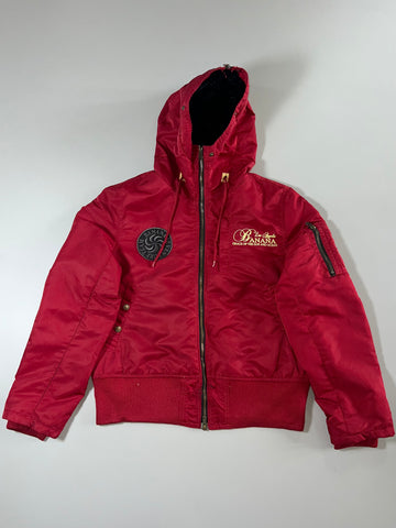 Y2K Banana Seven Red Hooded Bomber Jacket Embroidered (M/L)