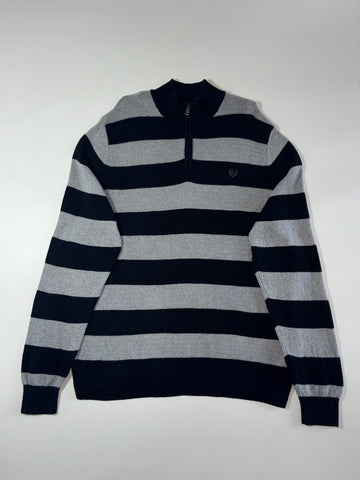Chaps Striped Half-Zip Knit Sweater – Black & Grey (2XL)