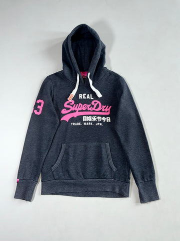Superdry Vintage Charcoal & Pink Logo Pullover Hoodie (S)