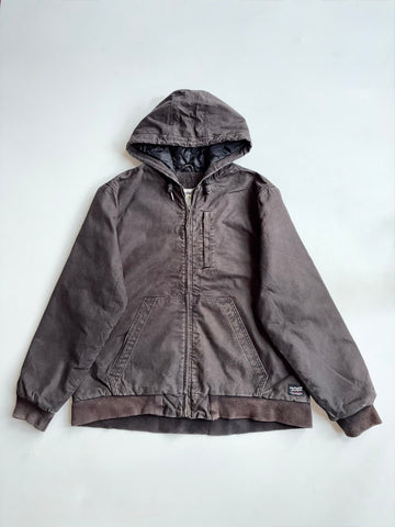 Vintage Stronghold Brown Canvas Hooded Quilted Work Jacket (2XL)