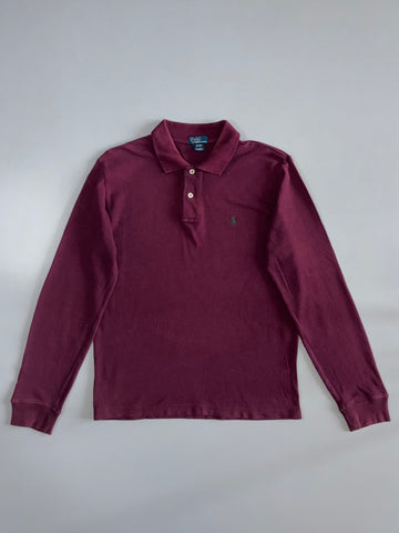 Polo by Ralph Lauren Vintage Pony Logo Long Sleeve Pique Polo Shirt Burgundy (M)