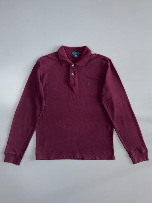 Polo by Ralph Lauren Vintage Pony Logo Long Sleeve Pique Polo Shirt Burgundy (M)