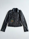 Karl Lagerfeld Black Leather Biker Jacket – Patch Detail women’s(XXS)