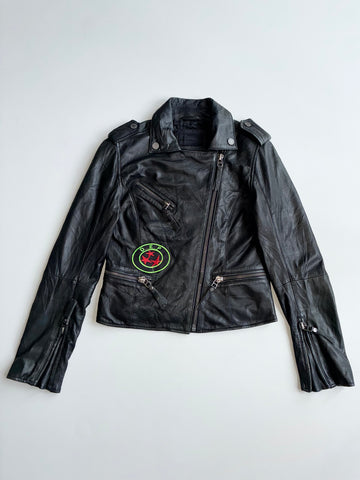 Karl Lagerfeld Black Leather Biker Jacket – Patch Detail women’s(XXS)