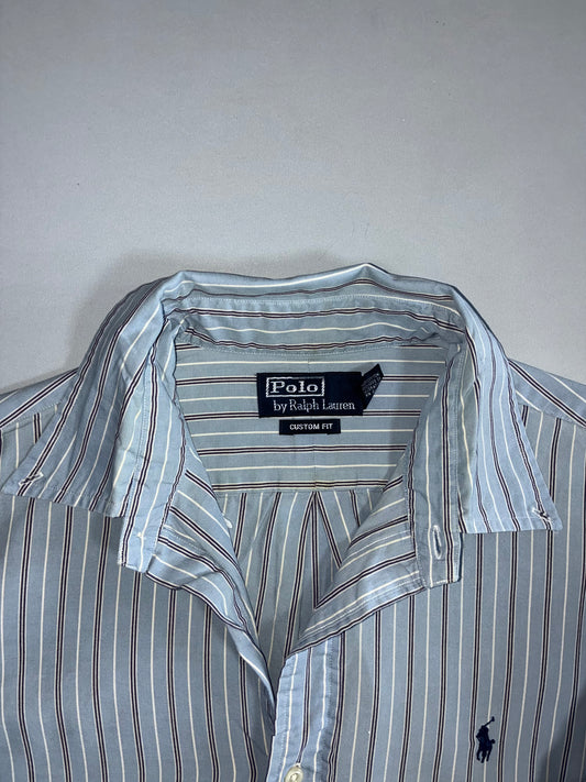 Polo Ralph Lauren Striped Long Sleeve Shirt | Custom Fit | Navy Pony Logo | Blue/White (L)