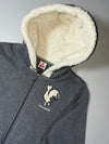 Le Coq Sportif Grey Sherpa Lined Zip-Up Hoodie – Chenille Rooster Logo (S)