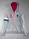 U.S. Polo Assn. Women's Grey Zip Hoodie – Pink Hood Lining – (S)