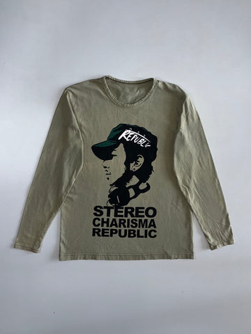 Stereo Charisma Republic | Graphic Long Sleeve Tee | Washed Olive (S/M)