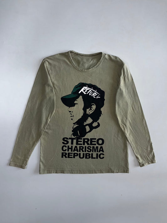 Stereo Charisma Republic | Graphic Long Sleeve Tee | Washed Olive (S/M)