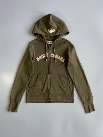 Roots Canada Olive Green Zip-Up Hoodie (Xs)