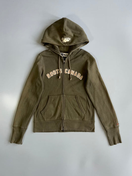 Roots Canada Olive Green Zip-Up Hoodie (Xs)