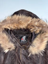 Papion Faux Fur Hooded Brown Leather Jacket Women's (S)
