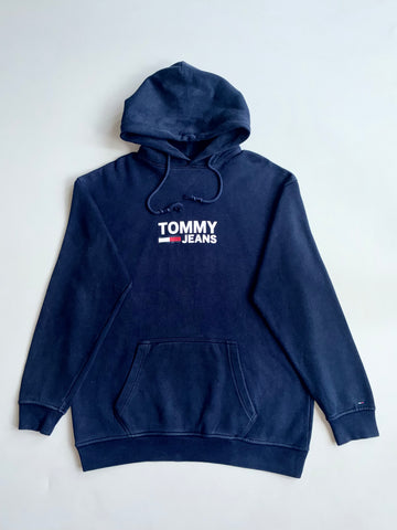 Vintage Tommy Jeans Navy Blue Logo Graphic Hoodie (L)