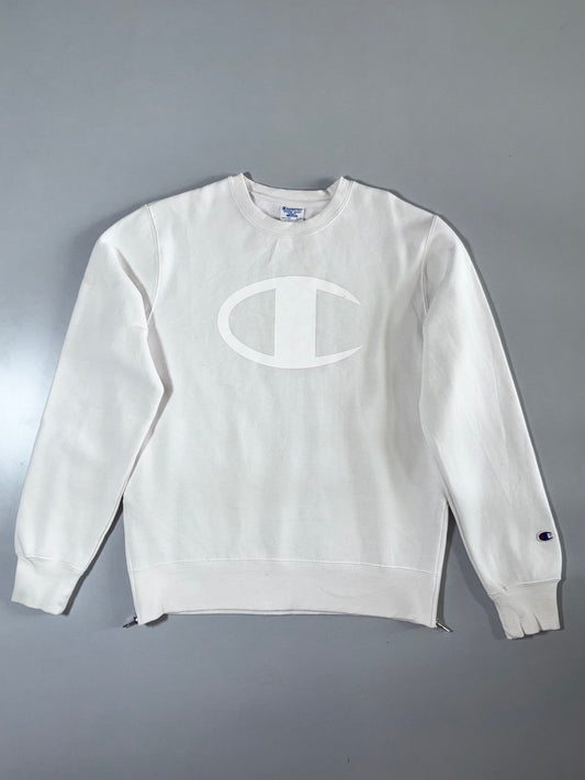Champion Reverse Weave Big C Logo Crewneck White Side Zip (M)