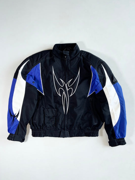 Black Blue Tribal Motorcycle Riding Jacket Padded (2XL/3XL)