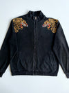 Vintage Black Tiger Embroidered Zip-Up Track Jacket (2XL)