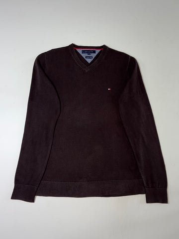Tommy Hilfiger Premium Cotton Burgundy V-Neck Sweater (M)
