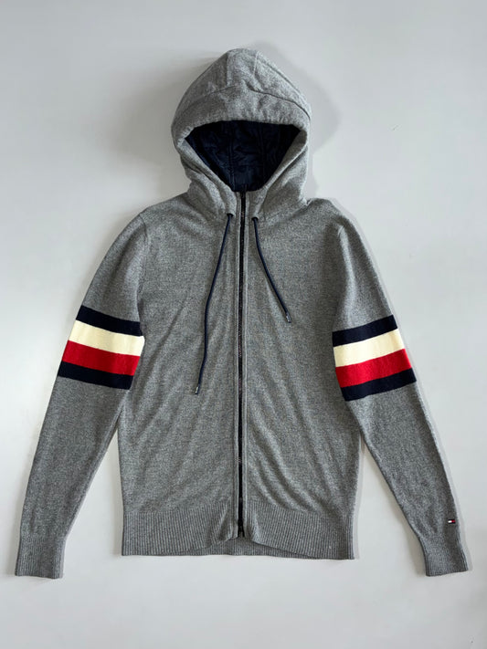 Tommy Hilfiger Grey Striped Zip Hoodie Sweater (M)