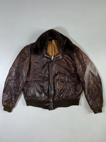 Vintage Distressed Premium Bomber (Detechable Collar) Leather Jacket (L)