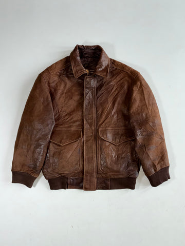 Vintage Marc New York Brown Leather Bomber Jacket (L)