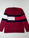 Tommy Hilfiger Flag Logo Sweater  Burgundy Colorblock (L)
