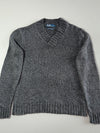 Polo Ralph Lauren | Charcoal Grey Hemp-Cotton V-Neck Chunky Knit Sweater | (XL)