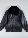 Vintage Playboy Black Leather Fur-Collar Aviator Bomber Jacket (L)
