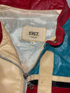1957 Firenze Colorblock Leather Jacket  Cream/Teal/Burgundy Moto Jacket, (XS)