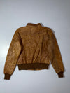 Vintage Tan Leather Bomber Jacket Genuine Leather Zip-Up with Multi-Pocket Design (XS)