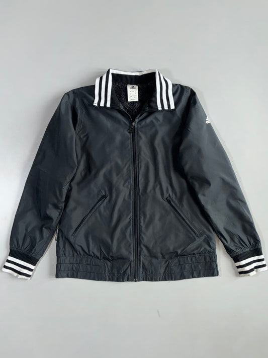 Adidas Sherpa Lined Grey Bomber Jacket 3-Stripe Knit Collar Full Zip(S)