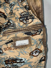 Vintage Arroy Distressed Leather Aviator Bomber Jacket – Tan Brown – Aviation Print Lining (XL)