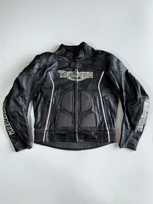 Triumph Motorcycles Vintage Armored Leather Moto Racing Jacket /Heavily Paded (S/M)