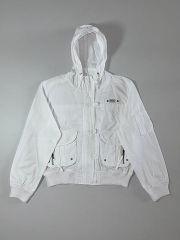 Diesel White Cargo Hooded Jacket – White, multi-pocket utility style, (M)