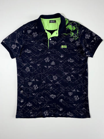 Hugo Boss Geometric Print Polo - Navy/Green(XL)