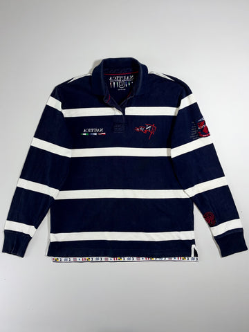 Nautica Maritime Heritage Striped Rugby Polo - Navy/White (XL)