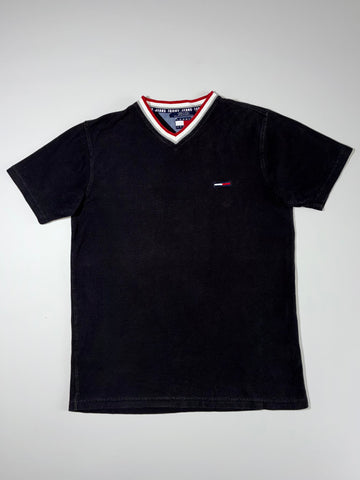 Tommy Jeans V-Neck Striped Collar Tee - Black(XL)