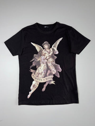 Cropp “Always High” Tattooed Angels Graphic Tee - Black (L)