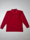 Burberry Nova Check Placket Red Long Sleeve Polo (L)
