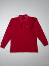 Burberry Nova Check Placket Red Long Sleeve Polo (L)