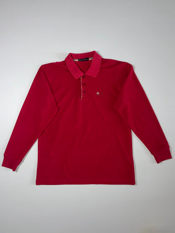 Burberry Nova Check Placket Red Long Sleeve Polo (L)