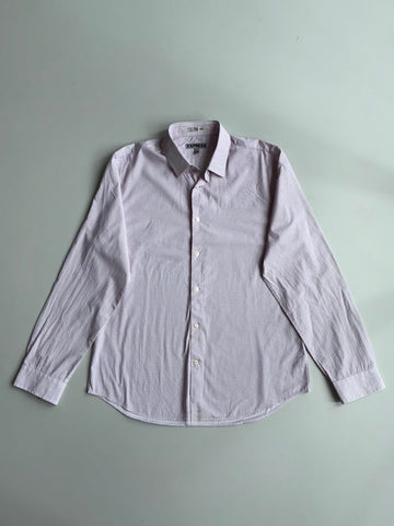 Express Fitted Dress Shirt White Purple Polka Dot (XL)