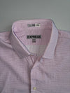 Express Fitted Dress Shirt White Purple Polka Dot (XL)